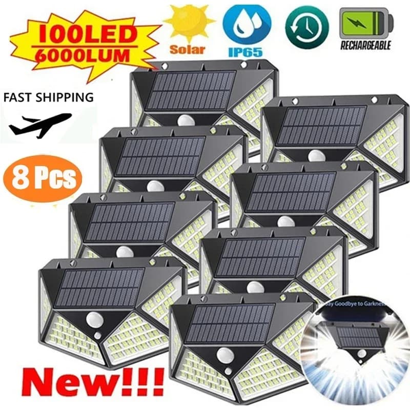 2/4/6/8 szt. 100 lamp solarnych LED na ścianę, zewnętrzna lampa solarna z czujnikiem ruchu PIR, zasilana energią słoneczną, lampa uliczna do ogrodu